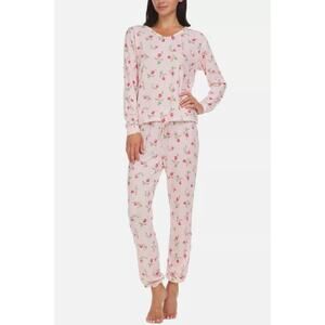 FLORA NIKROOZ JENNA PRINTED COZY SWEATER-KNIT PAJAMAS FLORAL PINK MEDIUM